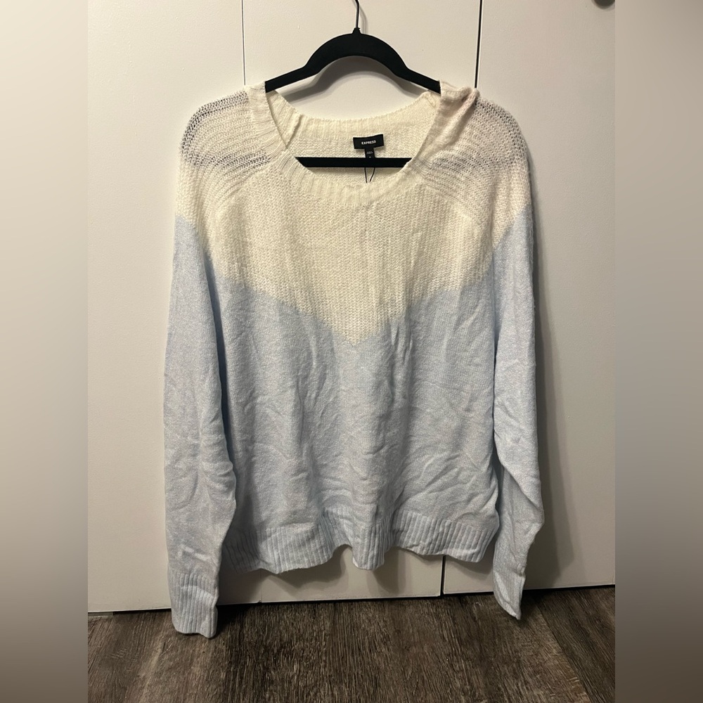 White and light blue express sweater NWT